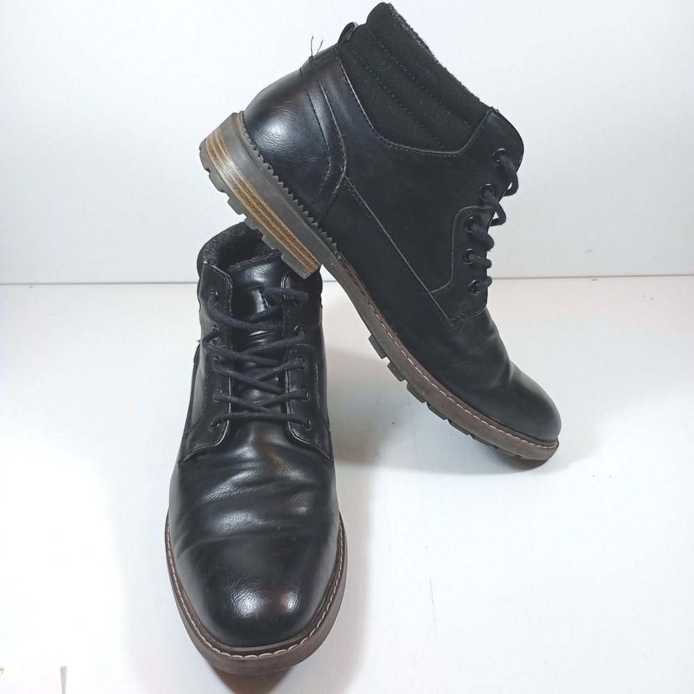 Restoration Ankle Boots Size 10 Black Good Lace Up Padded Collar Lug Sole Casual